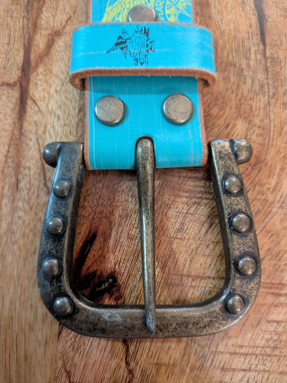 Vintage Ed Hardy Turquoise Leather Belt S Tattoo Skull Death of Love Y2K Retro